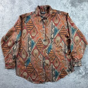Vintage Ambitions Men's L Button Up Shirt 80s Abstract Jazzy Print Long Sleeve
